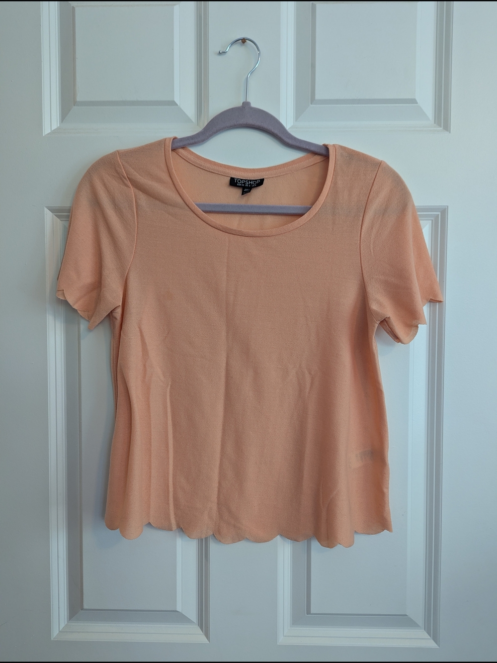 Topshop Peach Scallop-Hem Short Sleeve Tee